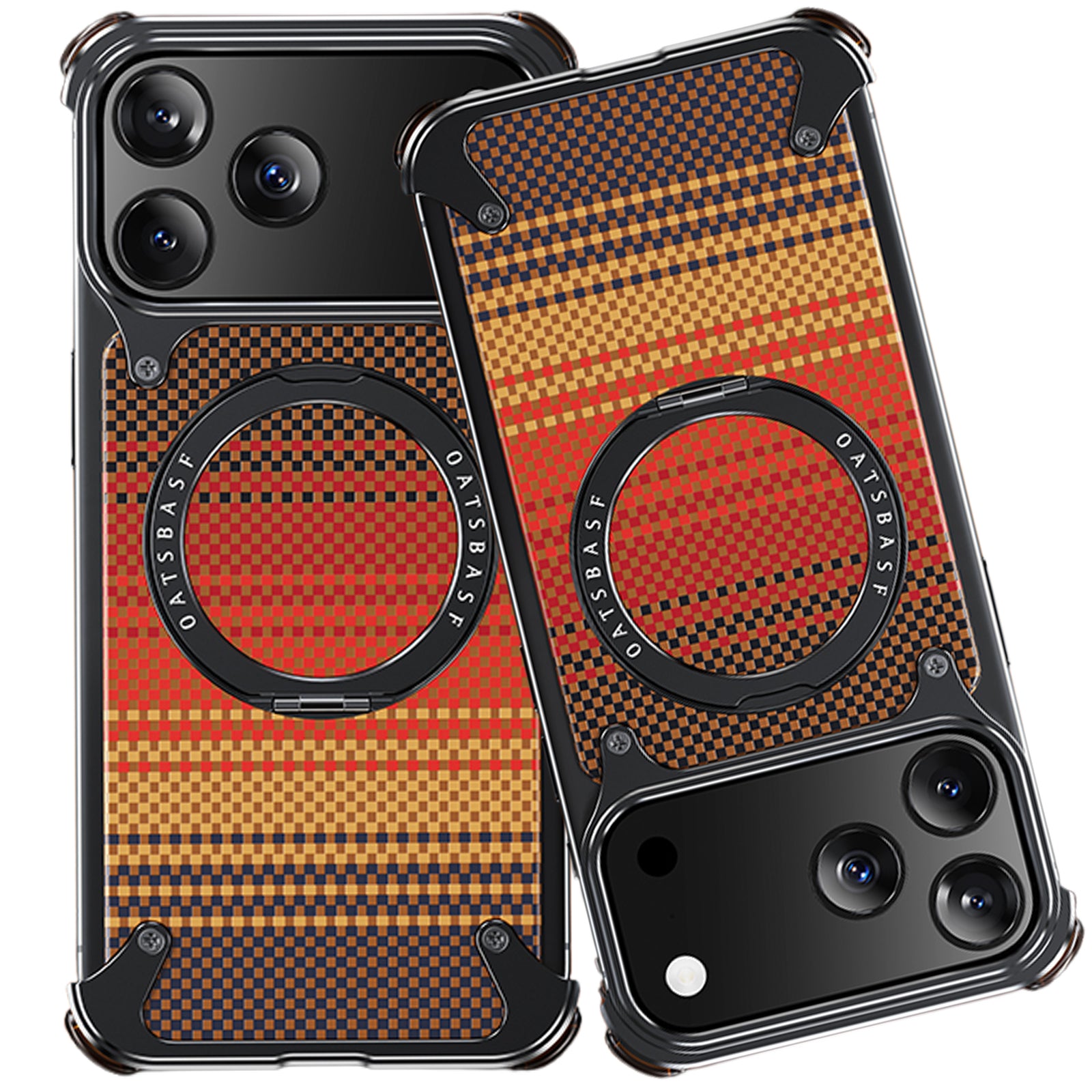 Case for iPhone 17 Pro Max, Woven Carbon Fiber Texture with with 360 Rotating Kickstand Ring Compatible with MagSafe, Protective Shock Grade Shell