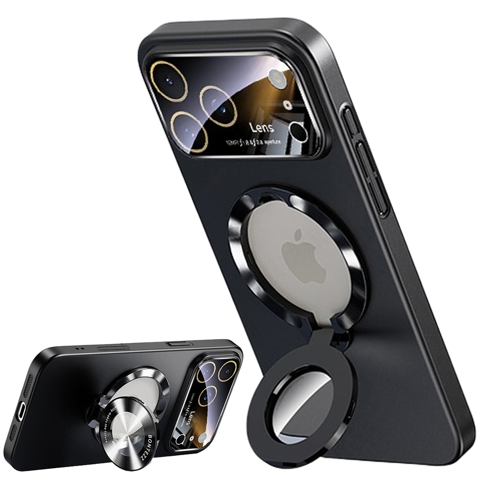 QANXGOG Case for iPhone 17 Pro Max, Slim Shockproof Magnetic Case with Lens Protector & Kickstand, Anti-Fingerprint, Drop-Proof