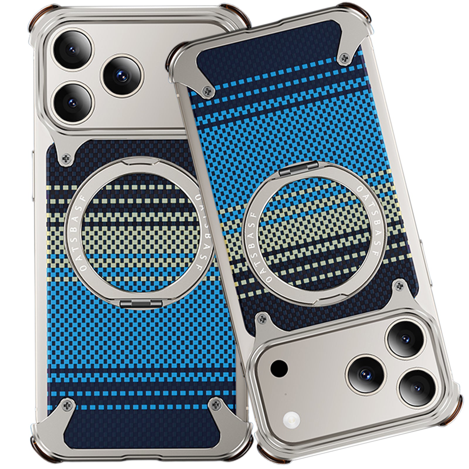 Case for iPhone 17 Pro Max, Woven Carbon Fiber Texture with with 360 Rotating Kickstand Ring Compatible with MagSafe, Protective Shock Grade Shell