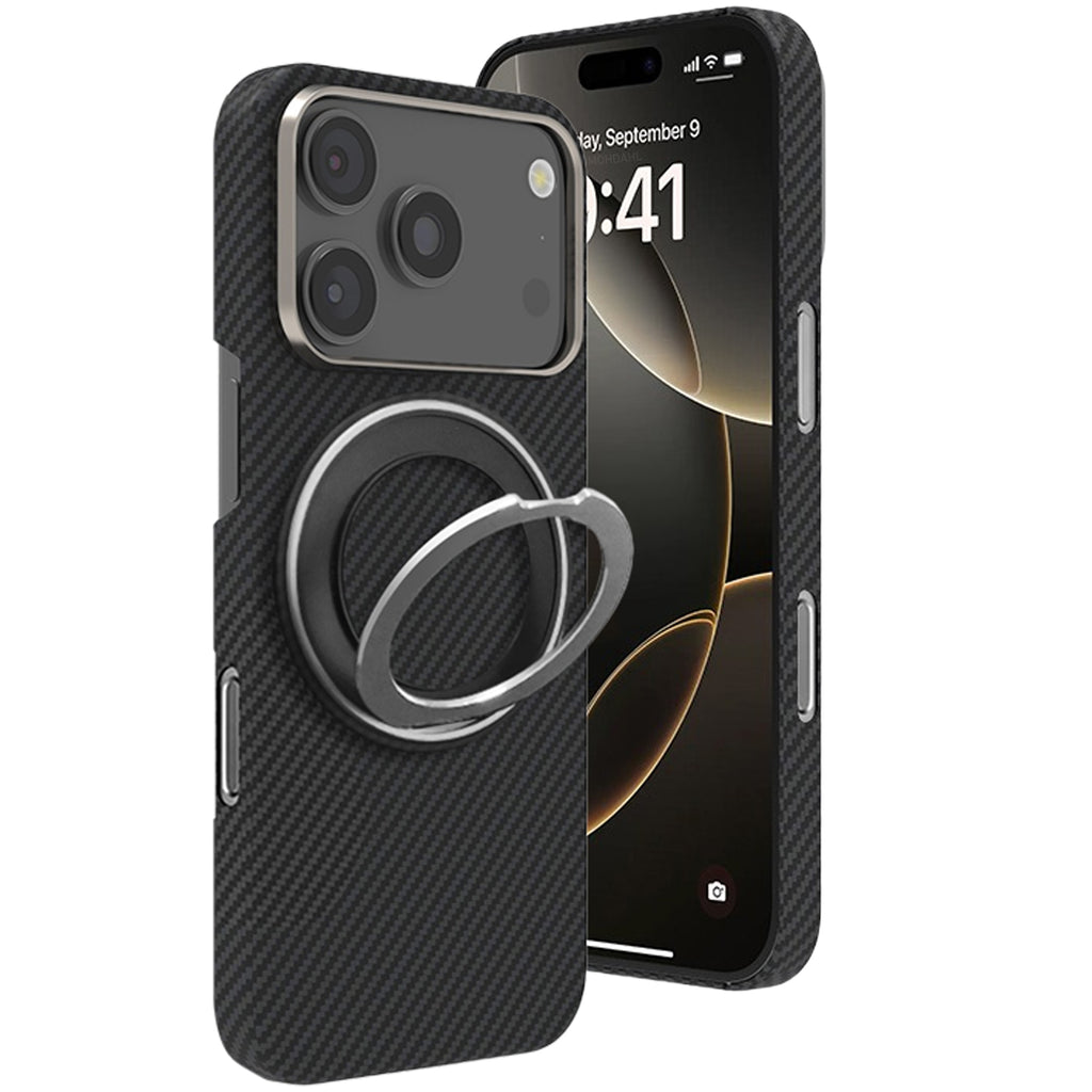 QANXGOG Case for iPhone 17 Pro Max, Ultra Slim Lightweight Carbon Texture Shockproof Cover, Metal Lens Frame, Compatible with MagSafe