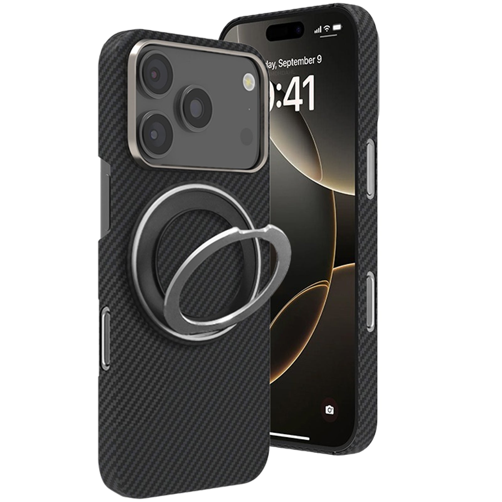 QANXGOG Case for iPhone 17 Pro Max, Ultra Slim Lightweight Carbon Texture Shockproof Cover, Metal Lens Frame, Compatible with MagSafe