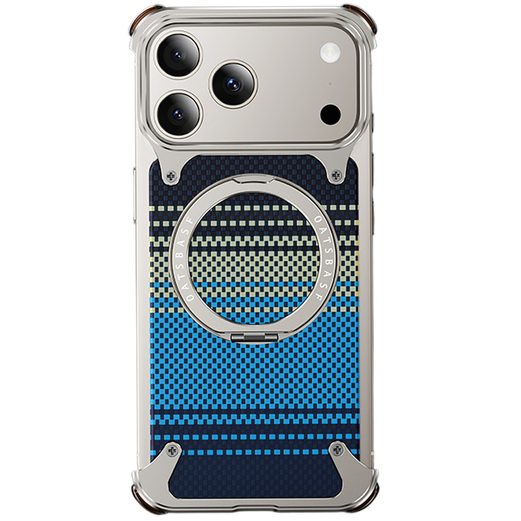 Case for iPhone 17 Pro Max, Woven Carbon Fiber Texture with with 360 Rotating Kickstand Ring Compatible with MagSafe, Protective Shock Grade Shell