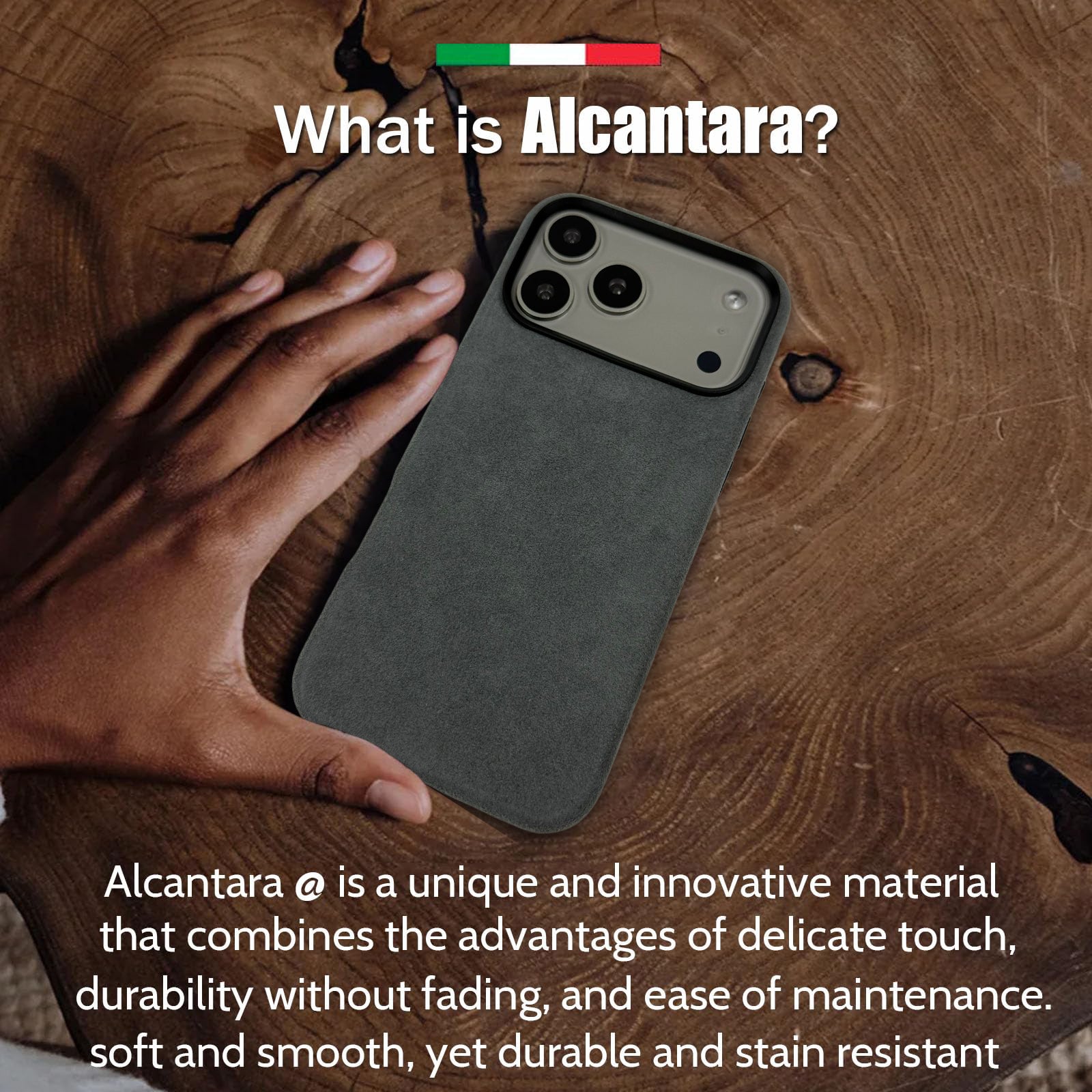 Alcantara Suede Case for iPhone 17 Pro Max, Handmade Genuine Italian Ultra-Suede Fully Wrapped Anti-Slip Soft Luxury Protective Cover, Compatible with MagSafe