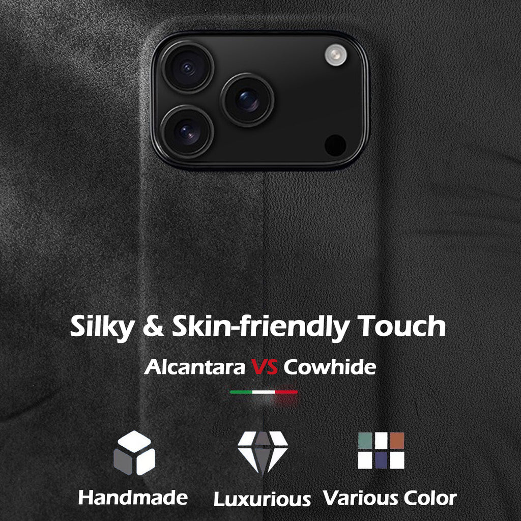 Alcantara Suede Case for iPhone 17 Pro Max, Handmade Genuine Italian Ultra-Suede Fully Wrapped Anti-Slip Soft Luxury Protective Cover, Compatible with MagSafe