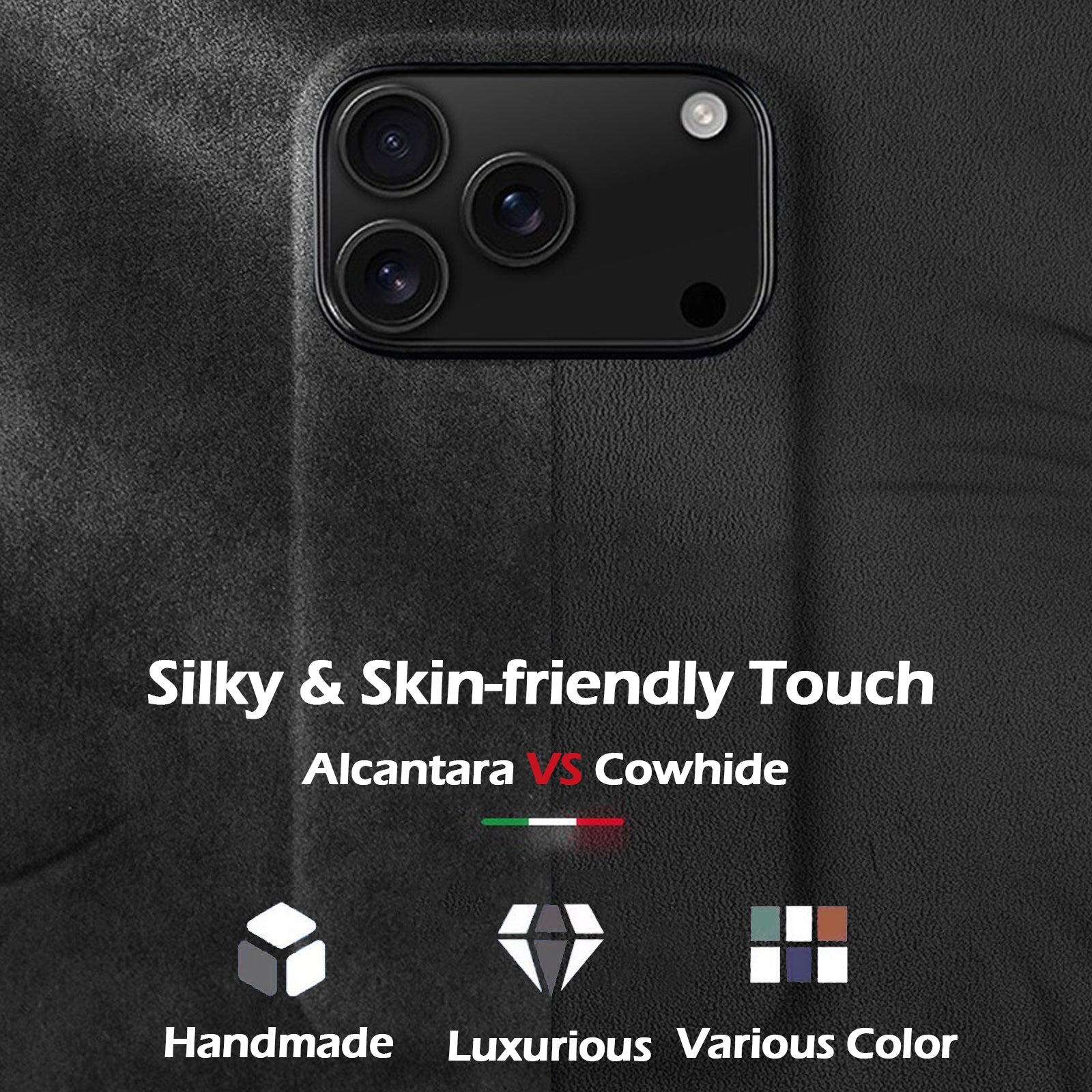 Alcantara Suede Case for iPhone 17 Pro Max, Handmade Genuine Italian Ultra-Suede Fully Wrapped Anti-Slip Soft Luxury Protective Cover, Compatible with MagSafe