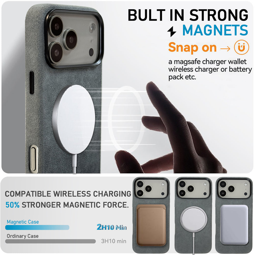 Alcantara Suede Case for iPhone 17 Pro Max, Handmade Genuine Italian Ultra-Suede Fully Wrapped Anti-Slip Soft Luxury Protective Cover, Compatible with MagSafe