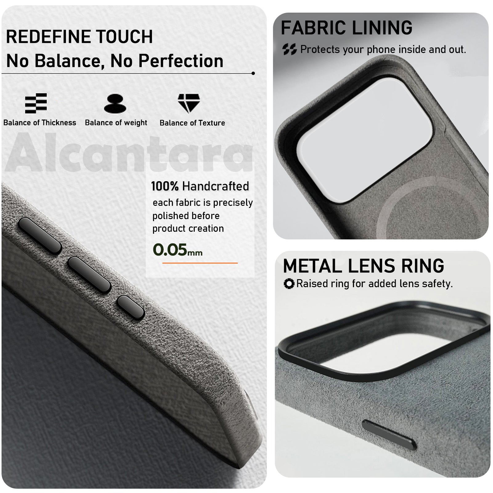 Alcantara Suede Case for iPhone 17 Pro Max, Handmade Genuine Italian Ultra-Suede Fully Wrapped Anti-Slip Soft Luxury Protective Cover, Compatible with MagSafe