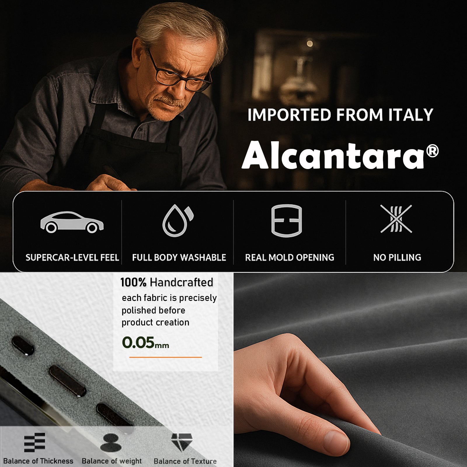 Alcantara Suede Case for iPhone 17 Pro Max, Handmade Genuine Italian Ultra-Suede Fully Wrapped Anti-Slip Soft Luxury Protective Cover, Compatible with MagSafe