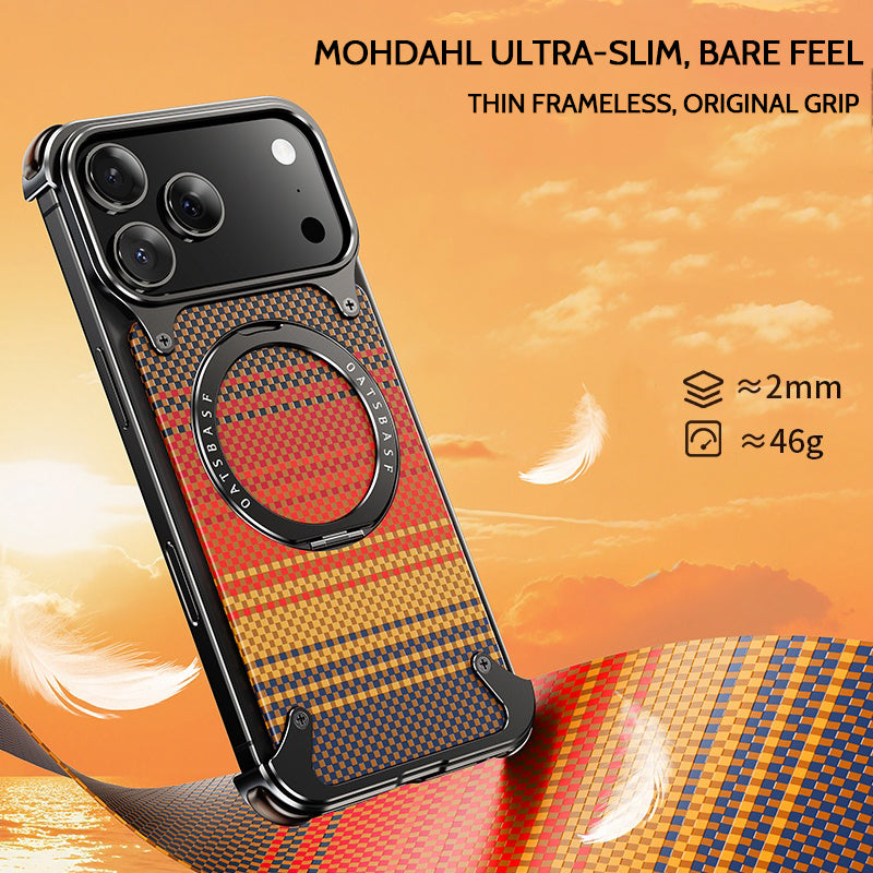 Case for iPhone 17 Pro Max, Woven Carbon Fiber Texture with with 360 Rotating Kickstand Ring Compatible with MagSafe, Protective Shock Grade Shell