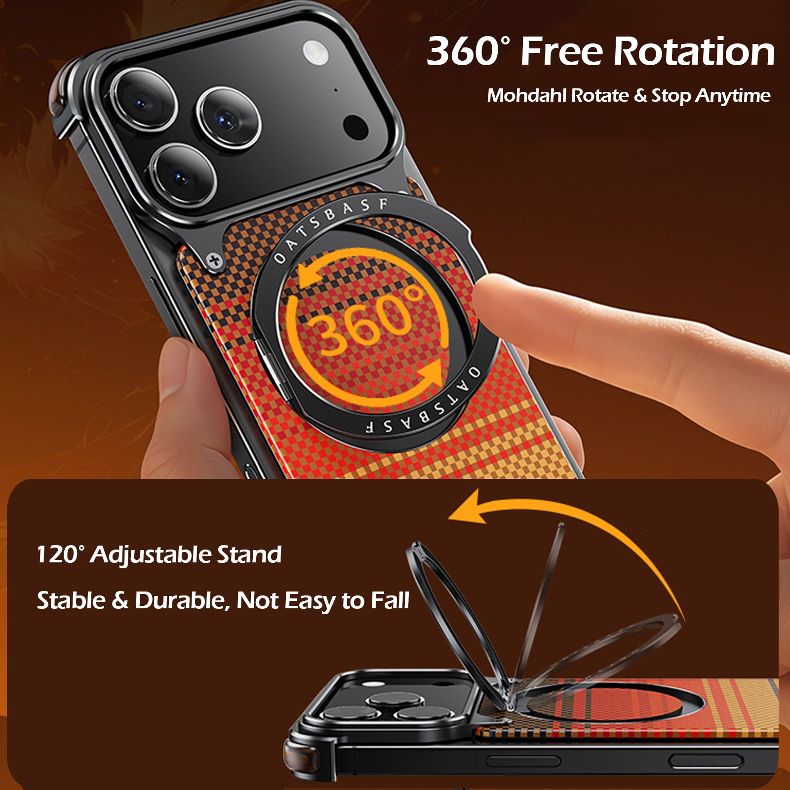 Case for iPhone 17 Pro Max, Woven Carbon Fiber Texture with with 360 Rotating Kickstand Ring Compatible with MagSafe, Protective Shock Grade Shell