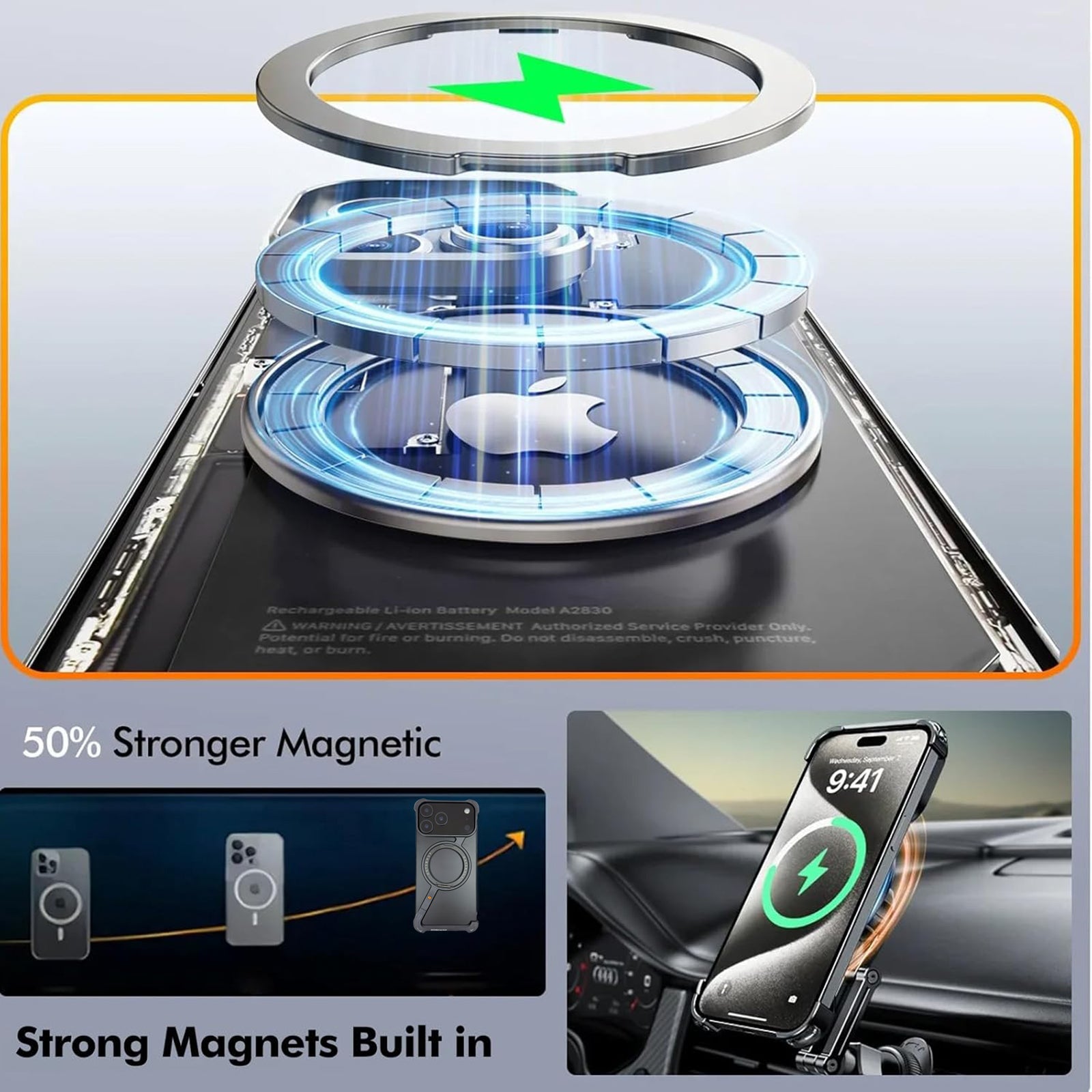 Case for iPhone 17 Pro Max, Slim Z Shaped Stainless Steel Frame with Partial Glass Back Hidden 360 Rotating Stand Shockproof Corner Protection