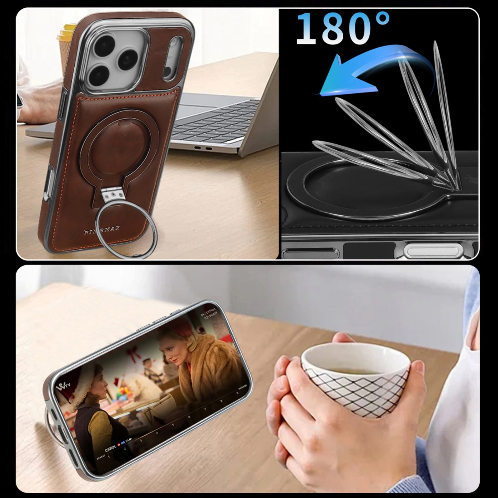 Case for iPhone 17 Pro Max, Compatible with MagSafe Leather Protective Cover with Stand Skin Friendly Anti-Fingerprint Shockproof Case