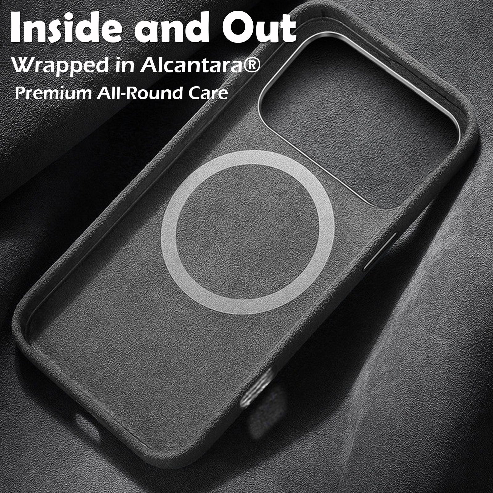 Alcantara Suede Case for iPhone 17 Pro Max, Handmade Genuine Italian Ultra-Suede Fully Wrapped Anti-Slip Soft Luxury Protective Cover, Compatible with MagSafe