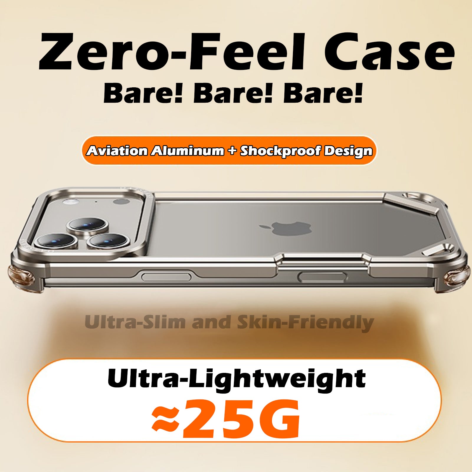 Case for iPhone 17 Pro Max, Slim Bare Metal Aluminum Bumper Case Lightweight Frame with Air Cushion Corners Raised Bezel Protection Heat Dissipation Design