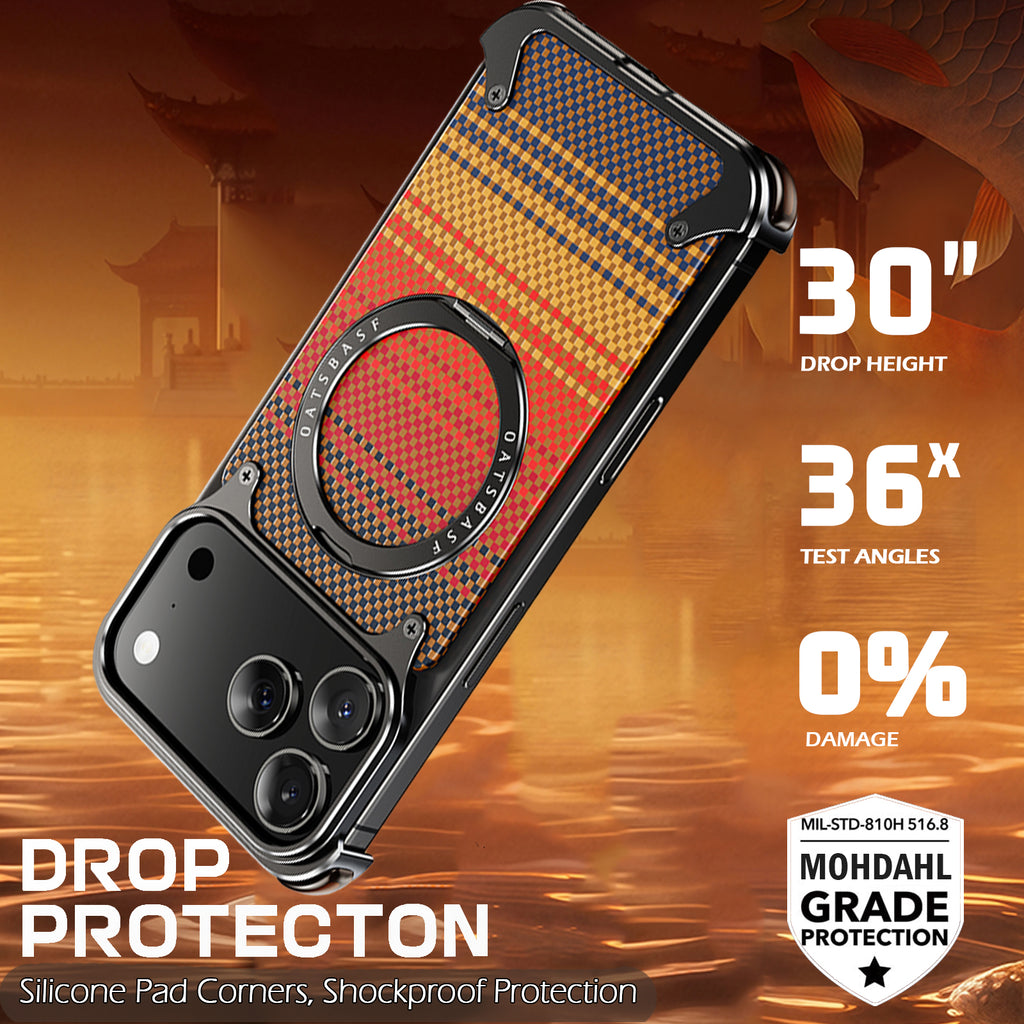 Case for iPhone 17 Pro Max, Woven Carbon Fiber Texture with with 360 Rotating Kickstand Ring Compatible with MagSafe, Protective Shock Grade Shell