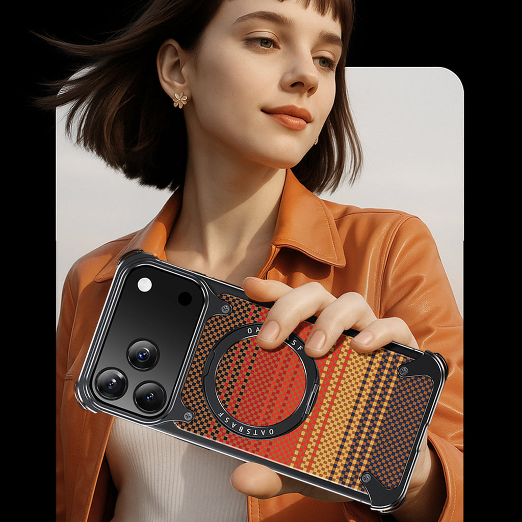 Case for iPhone 17 Pro Max, Woven Carbon Fiber Texture with with 360 Rotating Kickstand Ring Compatible with MagSafe, Protective Shock Grade Shell