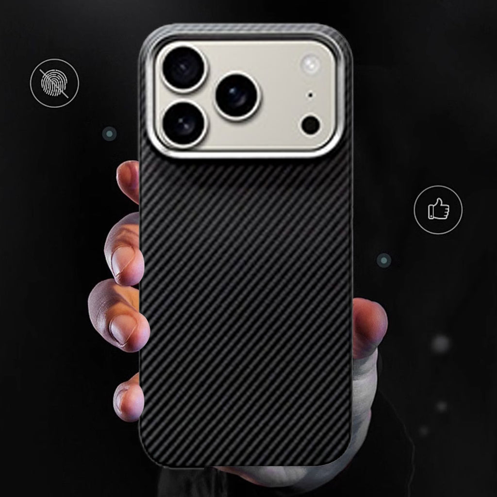 QANXGOG Case for iPhone 17 Pro Max, Ultra Slim Lightweight Carbon Texture Shockproof Cover, Metal Lens Frame, Compatible with MagSafe