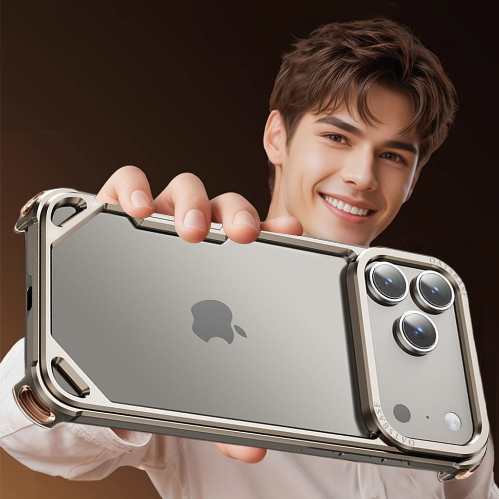 Case for iPhone 17 Pro Max, Slim Bare Metal Aluminum Bumper Case Lightweight Frame with Air Cushion Corners Raised Bezel Protection Heat Dissipation Design
