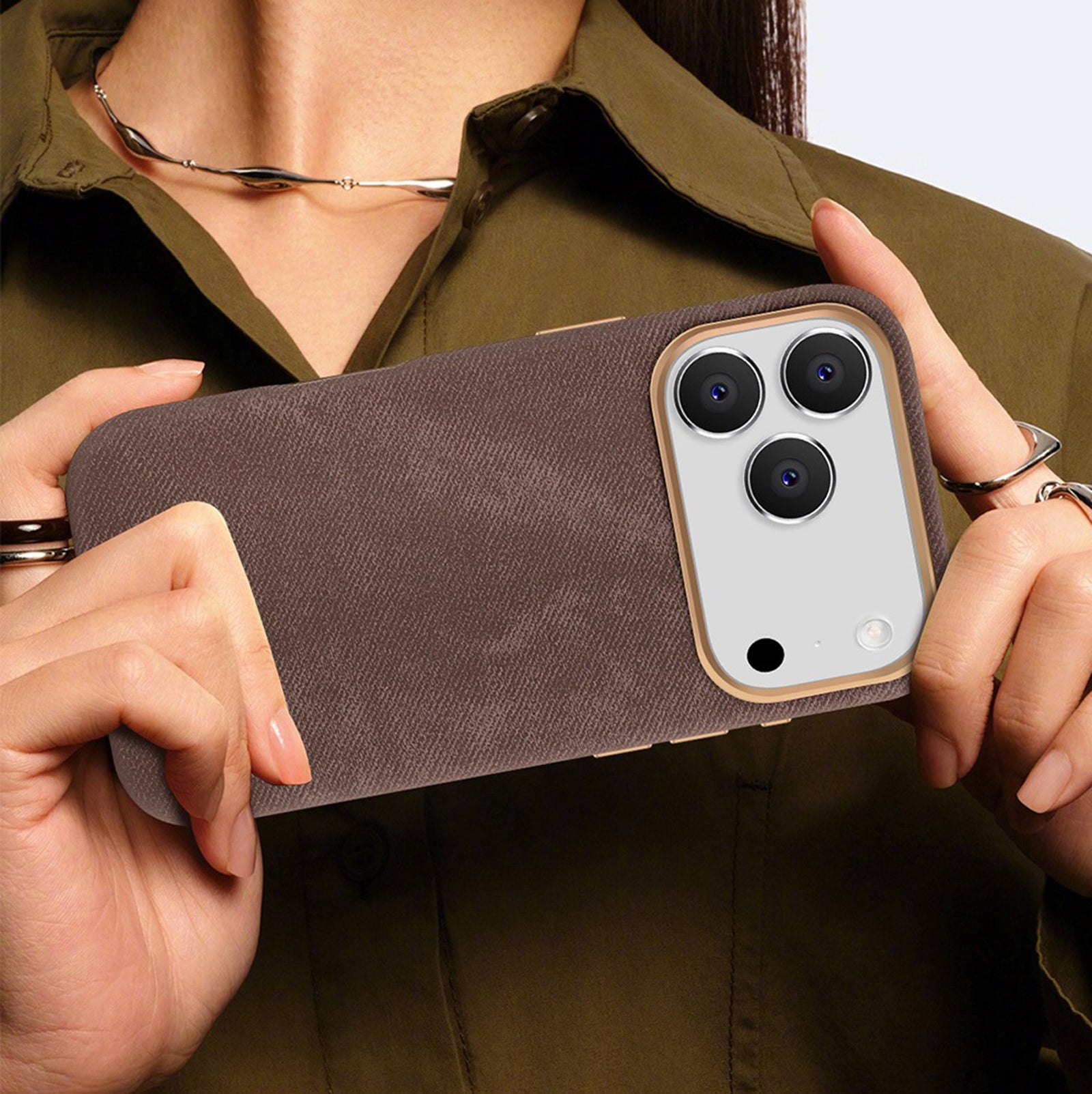 Case for iPhone 17 Pro Max, Denim Fabric Slim Protective Cover Compatible with MagSafe Shockproof Design with Raised Camera Edge Lightweight, Orange