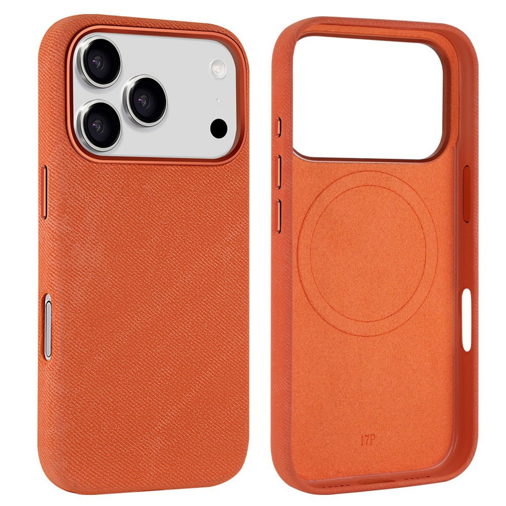 Case for iPhone 17 Pro Max, Denim Fabric Slim Protective Cover Compatible with MagSafe Shockproof Design with Raised Camera Edge Lightweight, Orange