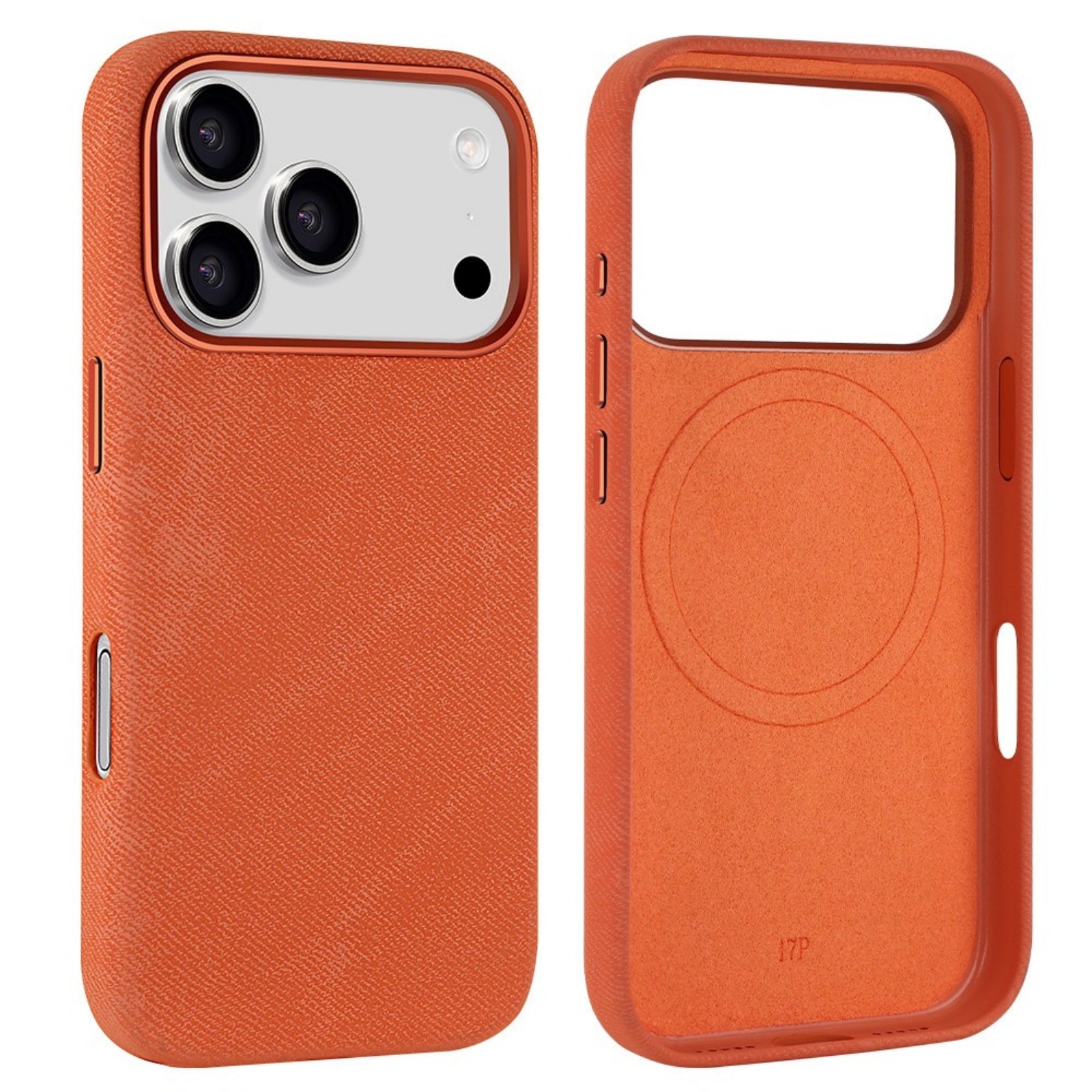 Case for iPhone 17 Pro Max, Denim Fabric Slim Protective Cover Compatible with MagSafe Shockproof Design with Raised Camera Edge Lightweight, Orange
