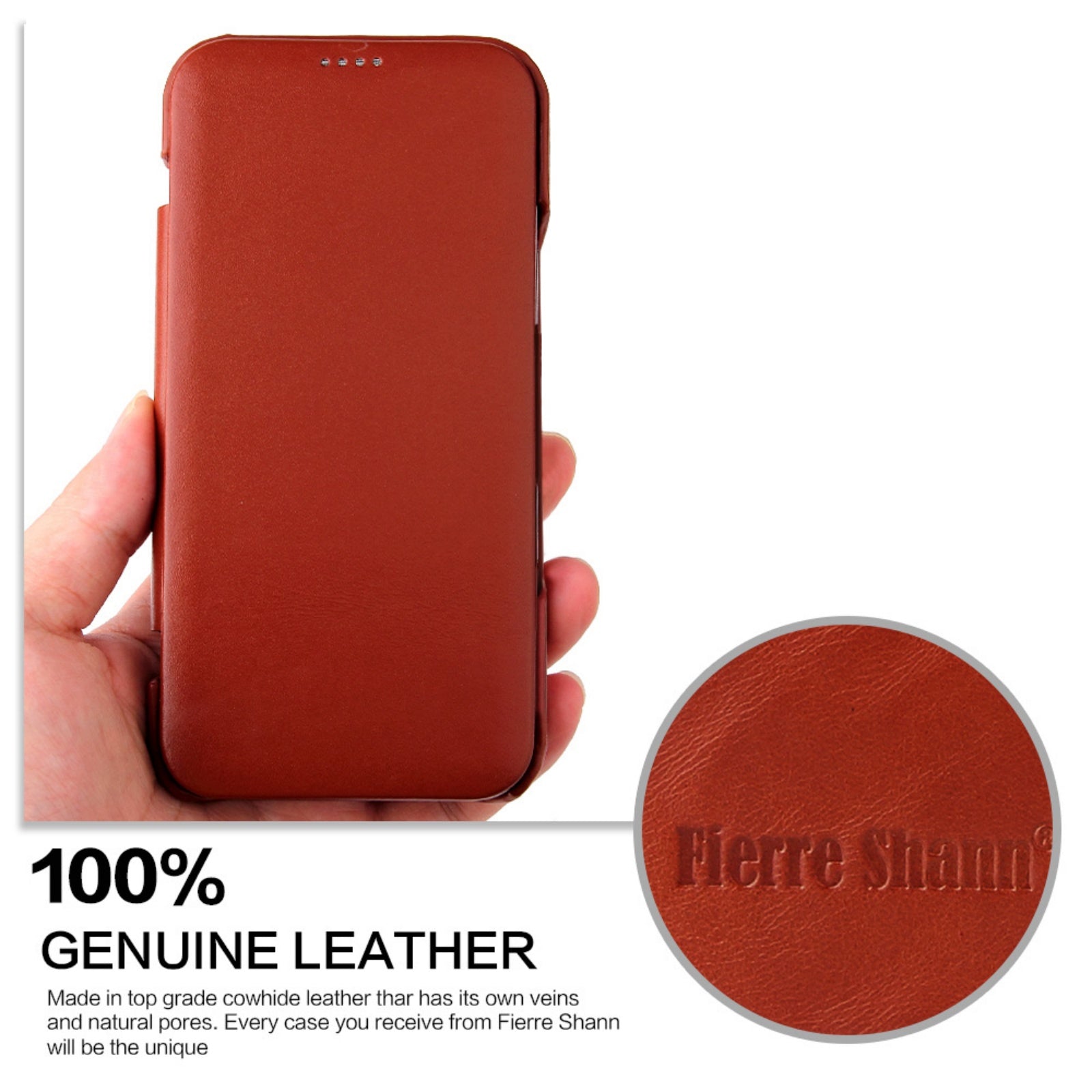 Case for iPhone 17 Pro Max, Genuine Leather Flip Cover with Magnetic Closure Slim Protective Design with Soft Inner Lining Supports Wireless Charging