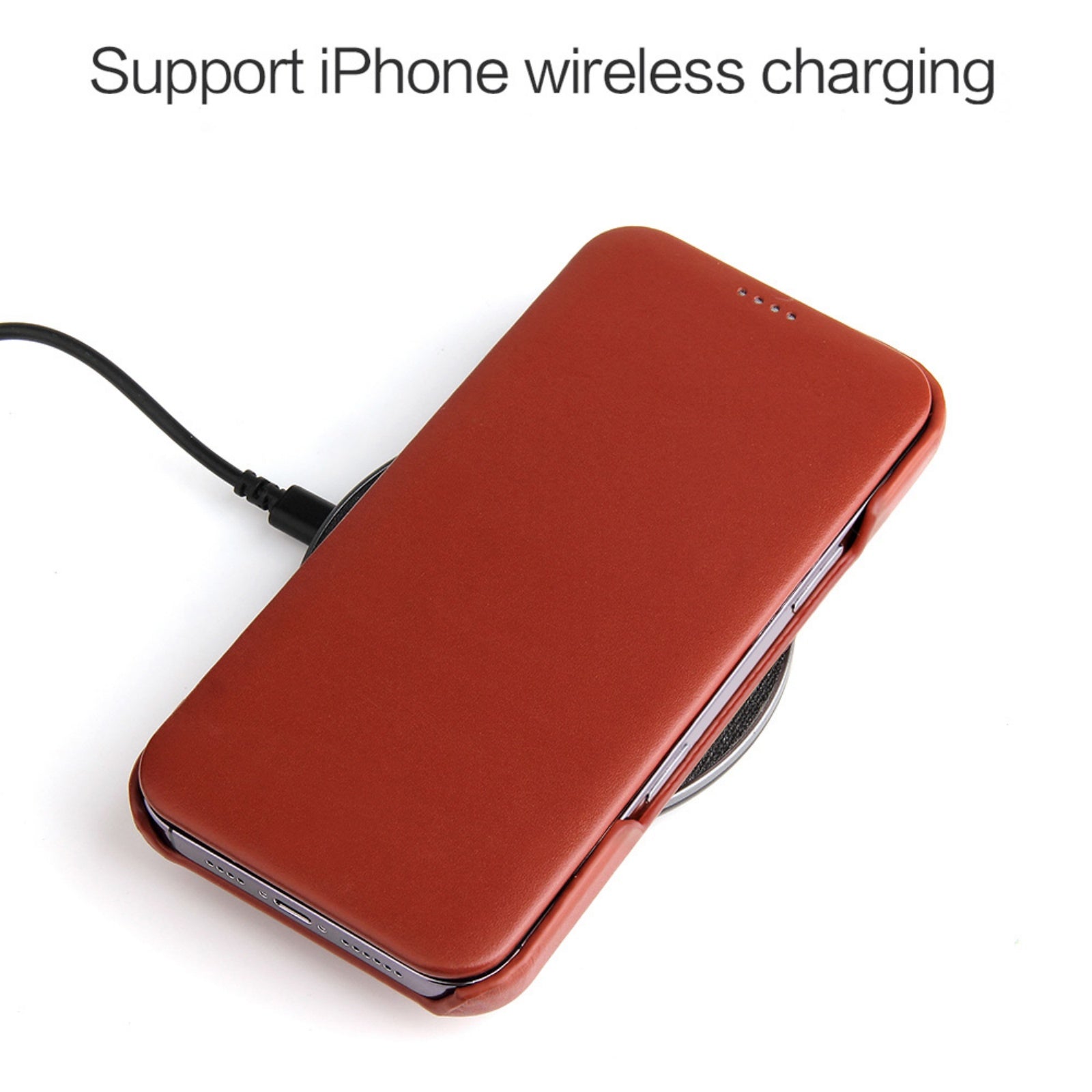 Case for iPhone 17 Pro Max, Genuine Leather Flip Cover with Magnetic Closure Slim Protective Design with Soft Inner Lining Supports Wireless Charging