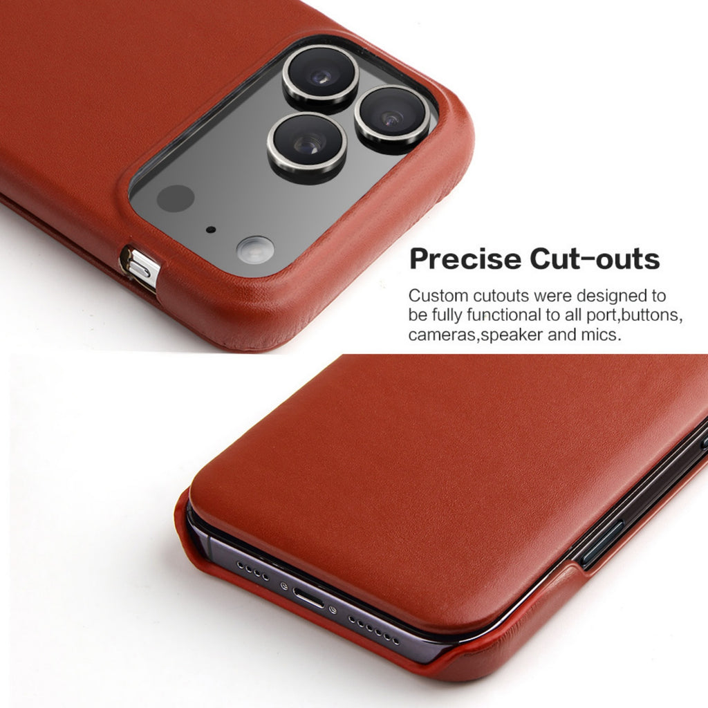 Case for iPhone 17 Pro Max, Genuine Leather Flip Cover with Magnetic Closure Slim Protective Design with Soft Inner Lining Supports Wireless Charging