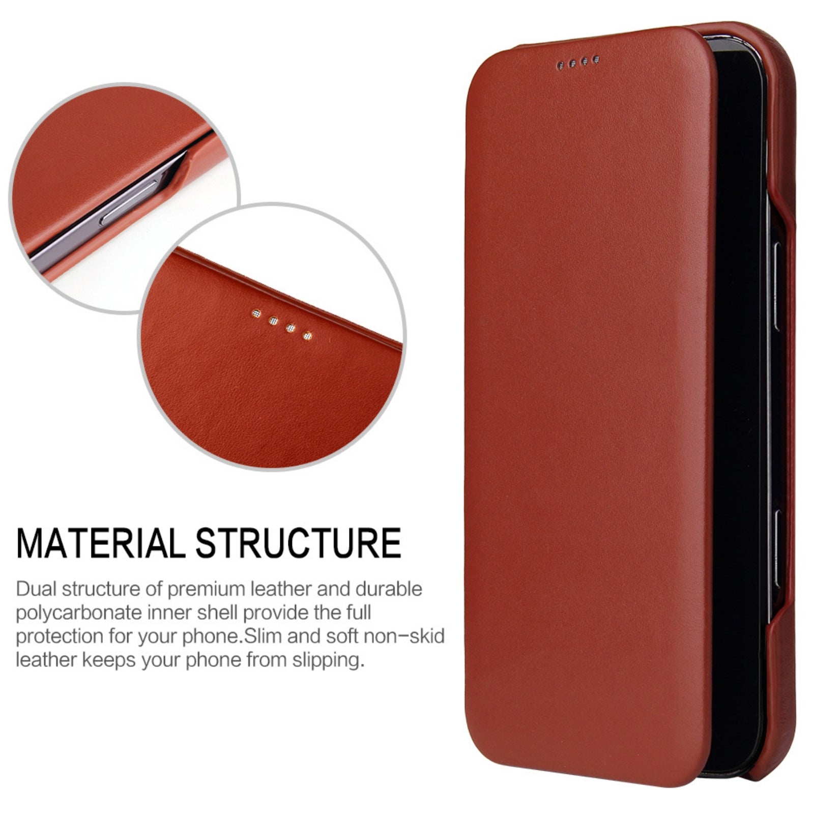 Case for iPhone 17 Pro Max, Genuine Leather Flip Cover with Magnetic Closure Slim Protective Design with Soft Inner Lining Supports Wireless Charging