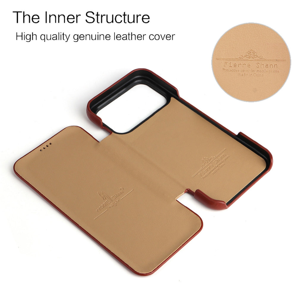 Case for iPhone 17 Pro Max, Genuine Leather Flip Cover with Magnetic Closure Slim Protective Design with Soft Inner Lining Supports Wireless Charging