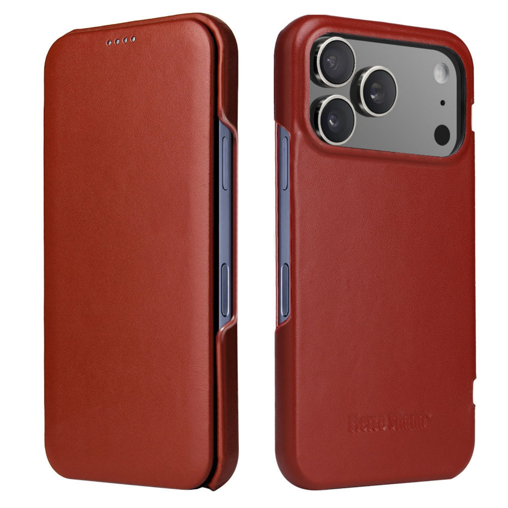 Case for iPhone 17 Pro Max, Genuine Leather Flip Cover with Magnetic Closure Slim Protective Design with Soft Inner Lining Supports Wireless Charging