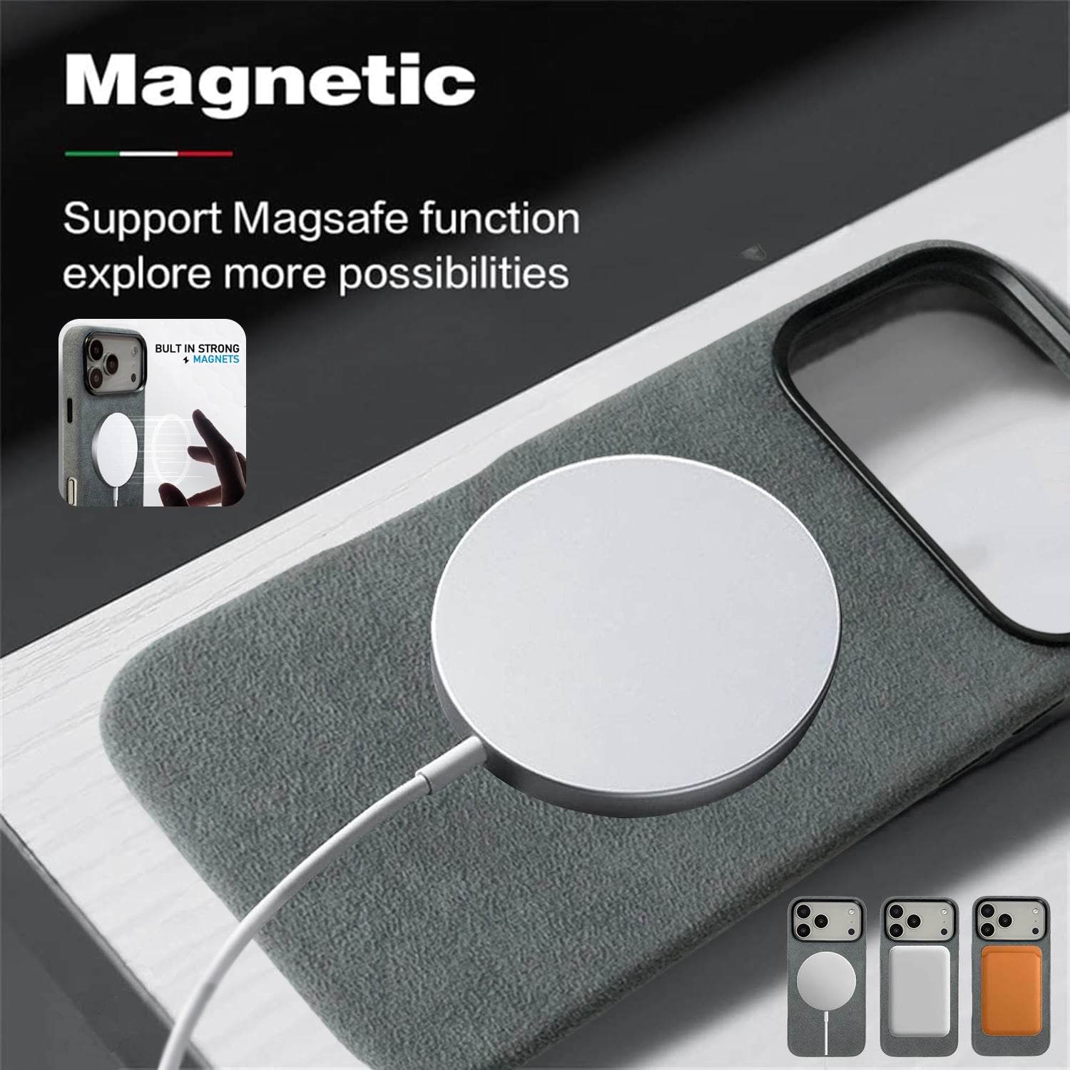 Alcantara Suede Case for iPhone 17 Pro Max, Handmade Genuine Italian Ultra-Suede Fully Wrapped Anti-Slip Soft Luxury Protective Cover, Compatible with MagSafe